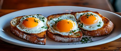 Geroosterd brood met gebakken ei en kruiden