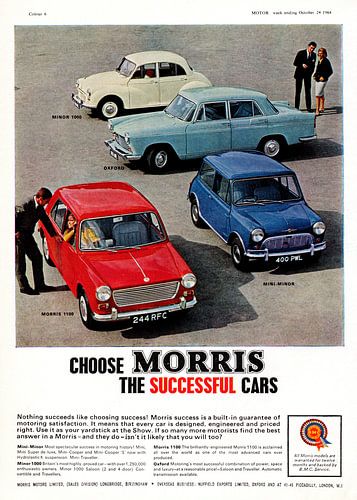 Morris Range, Mini Minor & Oxford reclame 1965