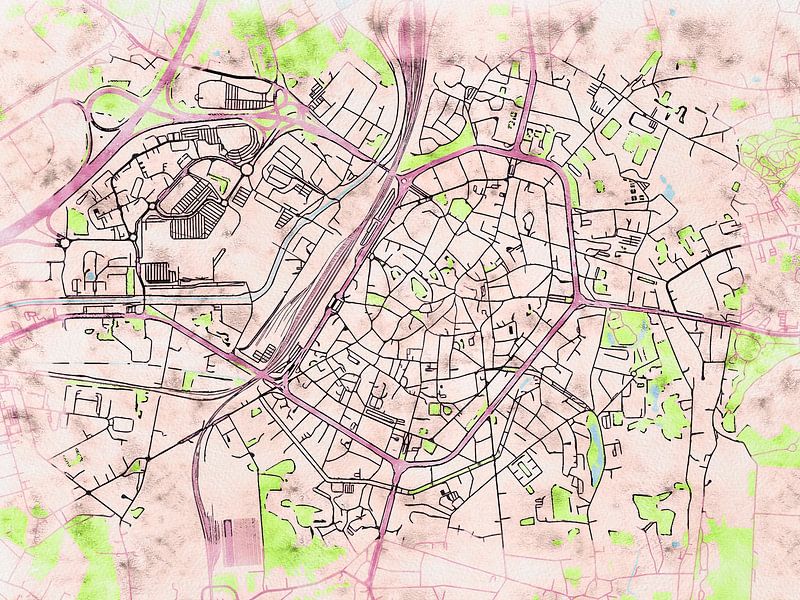 Kaart van Bergen in de stijl 'Soothing Spring' van Maporia