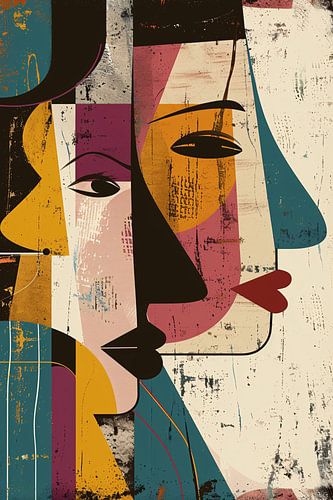 Abstract Kubistisch Portret met Contrasterende Kleuren