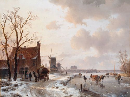 Winterlandschap met paarden op het ijs, Andreas Schelfhout