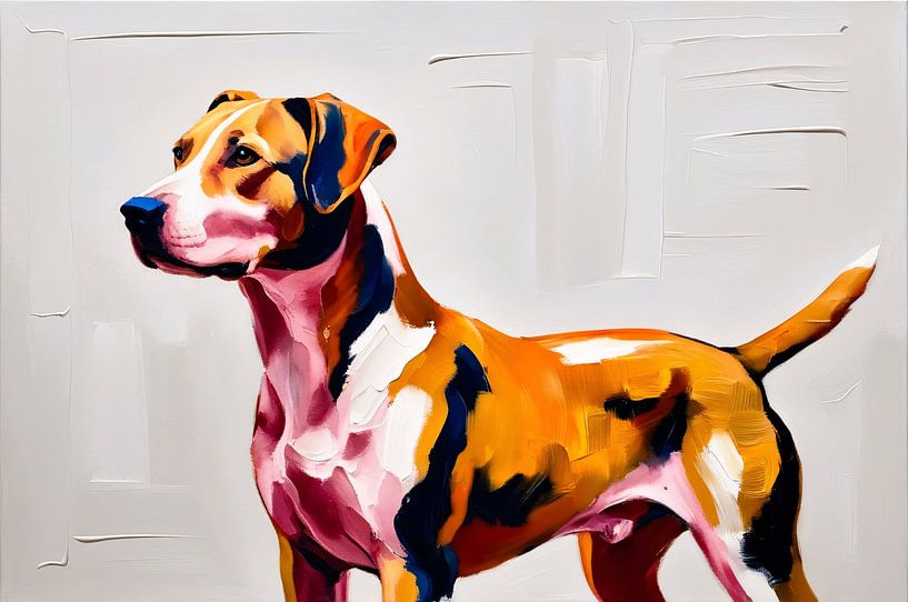 Abstract colourful dog painting by Art & Soul Creations