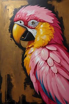 Golden Glory : Perroquet vivant dans une peinture à l'huile sur De Muurdecoratie