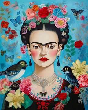 Frida folkloristisches Porträt von Vlindertuin Art