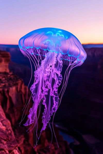 Leuchtendequalle im Sonnenuntergang – Magisch von Poster Art Shop