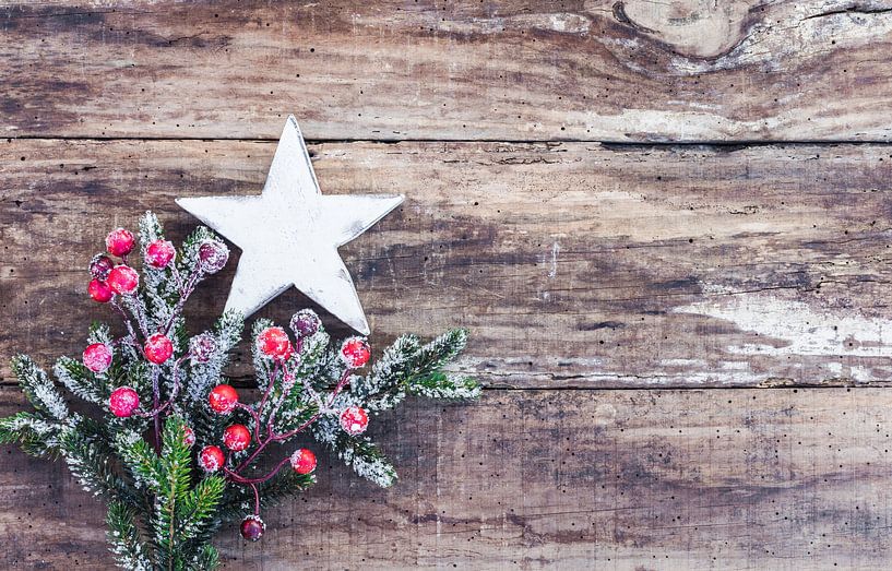 Christmas star ornament with natural green fir branch by Alex Winter
