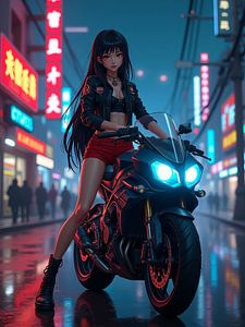 Eine Cyberpunk-Stadt bei Nacht