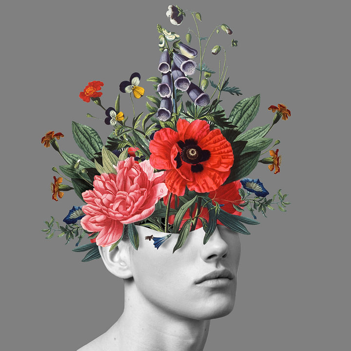 Zelfportret met bloemen 5 (grijs) van <span class="secondary-font">toon joosen</span>