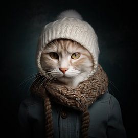 Atmospheric cat portrait with hat