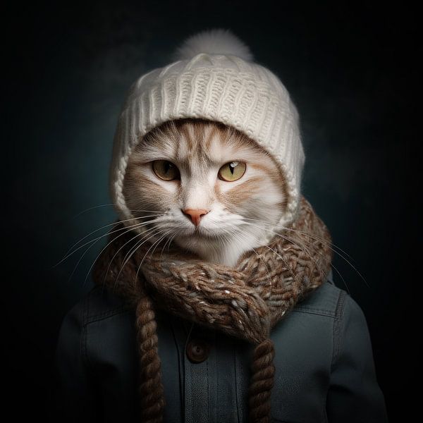 Stimmungsvolles Katzenporträt mit Hut von Vlindertuin-Art