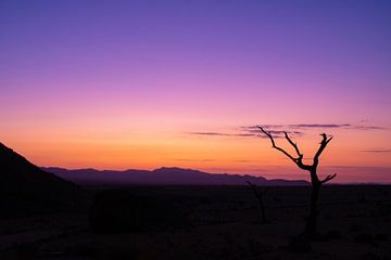Zon is net onder in de woestijn in Namibië van Mark Zoet