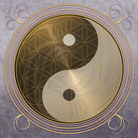 Golden Dragon Yin Yang with the Flower of Life