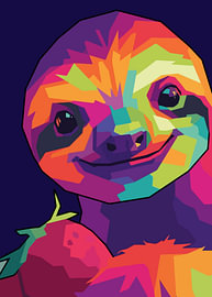 Süßes Faultier mit Erdbeere – WPAP-Pop-Art