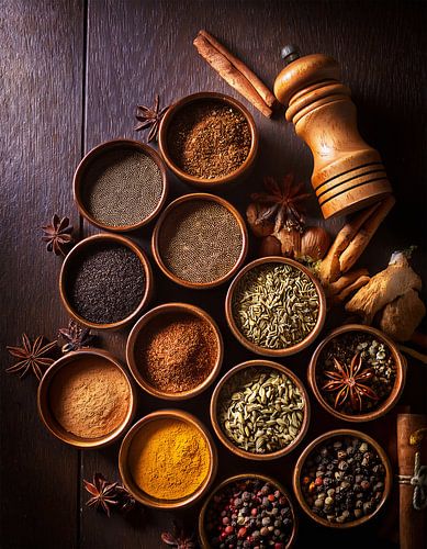 Diverse kruiden met zwarte achtergrond