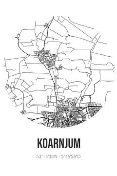 Koarnjum (Fryslan) | Carte | Noir et blanc sur Rezona
