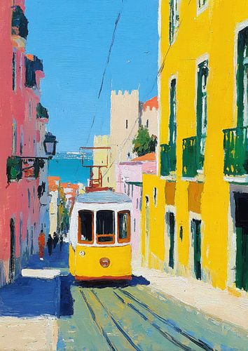 Lissabon Tram Geel Groen