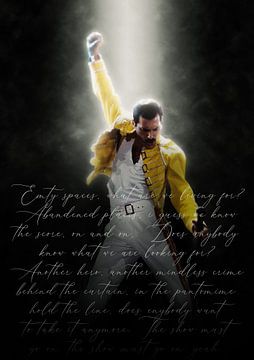 Freddie Mercury met songtekst Show must go on van Bert Hooijer