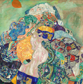 Gustav Klimt. Kind in Wiege mit Luftballon