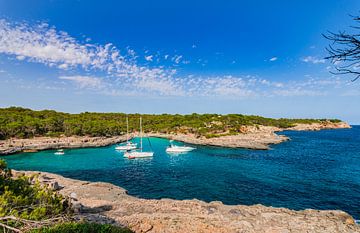 Strandbucht mit Luxusbooten an der schönen Küste auf Mallorca von Alex Winter