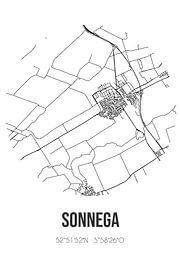 Sonnega (Fryslan) | Carte | Noir et blanc sur Affiches de lieux