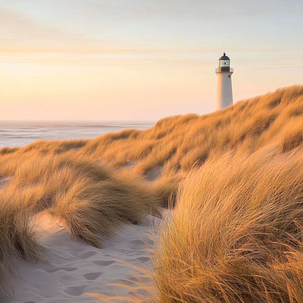 Lighthouse in the dune landscape by Poster Art Shop