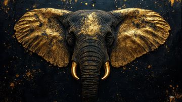 gouden olifant op een zwarte achtergrond van Gelissen Artworks