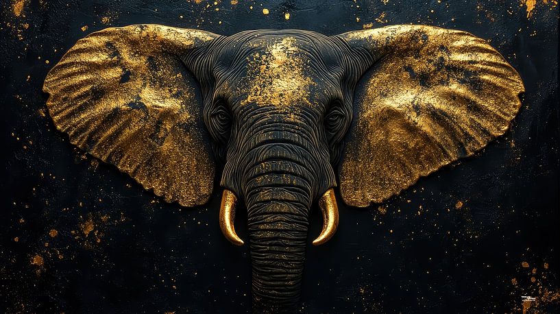 gouden olifant op een zwarte achtergrond van Gelissen Artworks