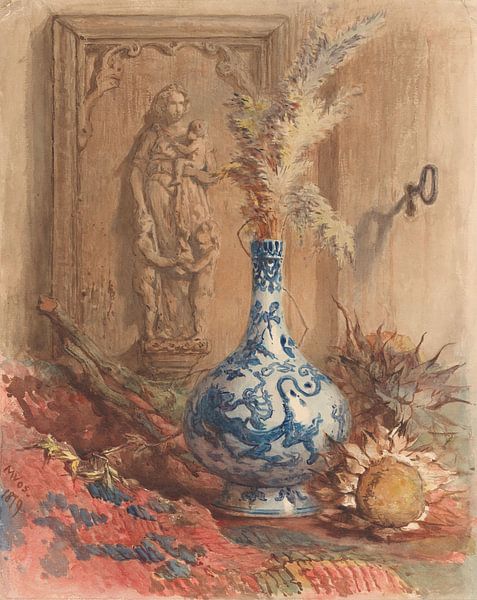 Still life with Chinese vase and dried sunflowers, Maria Vos by Masterful Masters