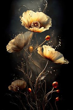 Papaverbloemen in Goud no.4 van Studio BB