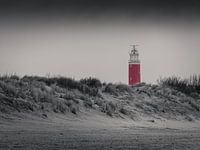 The red Eierland lighthouse on Texel in black and white