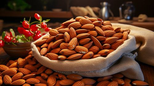 Amandes fraîches dans un sac en jute