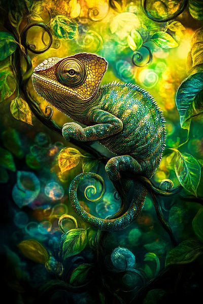 Caméléon dans une jungle colorée par Art & Soul Creations