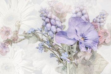 Stilleben mit Blumen. Blaue Weintrauben und Stiefmütterchen. von Alie Ekkelenkamp