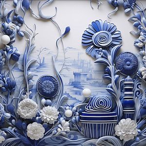 Delfter Porzellan blau 3d abstrakt