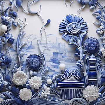 Delft blue porcelain 3d abstract by The Exclusive Painting