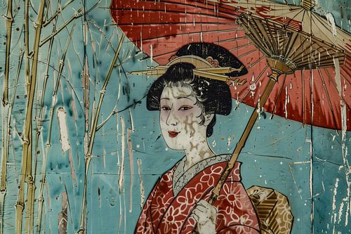 japans meisje met parasol fictief