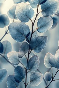 Subtiele blauwe bladeren met gedetailleerde aderstructuur van De Muurdecoratie