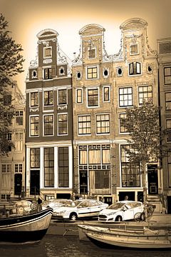 Sepia Tekening Herengracht 59-63 Amsterdam Pentekening Lijntekening van Hendrik-Jan Kornelis