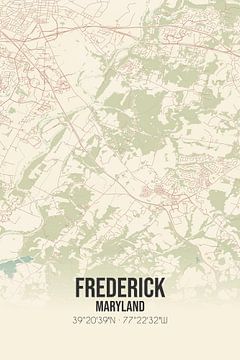 Vintage landkaart van Frederick (Maryland), USA. van MijnStadsPoster