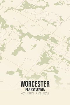 Vintage landkaart van Worcester (Pennsylvania), USA. van Rezona