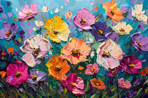 Kleurrijk abstract schilderij van bloemenveld