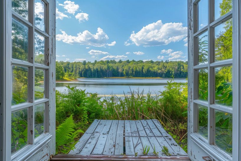 Fenêtre sur paysage lacustre par Poster Art Shop