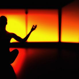 a yoga woman meditates in a temple (3d rendering) von Rainer Zapka