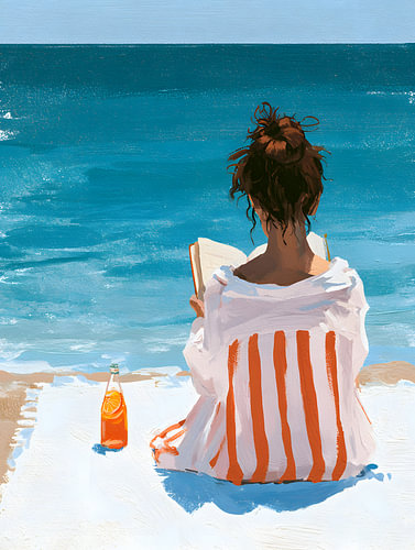 Vrouw die aan zee zit te lezen