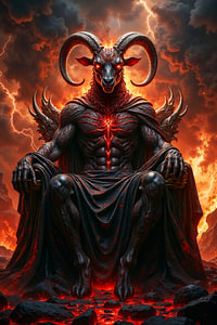 Dark Fantasy Art Wandbild: LAMB OF WRATH - Der Teufel als Lamm auf dem Thron der Hölle