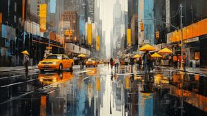 Einkaufsstraße mit gelbem Taxi in New York City, abstrakte Malerei von Animaflora PicsStock