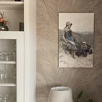 Klantfoto: Vissersmeisje met kind in kinderwagen in de duinen, Bernardus Johannes Blommers, op canvas