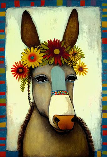 Donkey with a garland of flowers