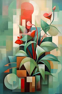 Botanische Abstraktion: Die Pflanze in kubistischem Glanz van Peter Balan