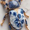 krab / kreeft / schorpioen in delfts blauw en goud op een wit marmeren achtergrond van Gelissen Artworks